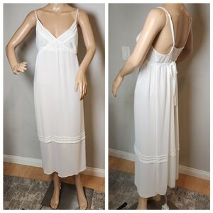 Linea Donatella Ivory Chiffon Lace Pearl Slip Dress Nightgown Size Large Vintage